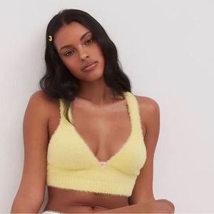NWT FOR LOVE & LEMONS Devon Sleeveless Yellow Fuzzy Top XS